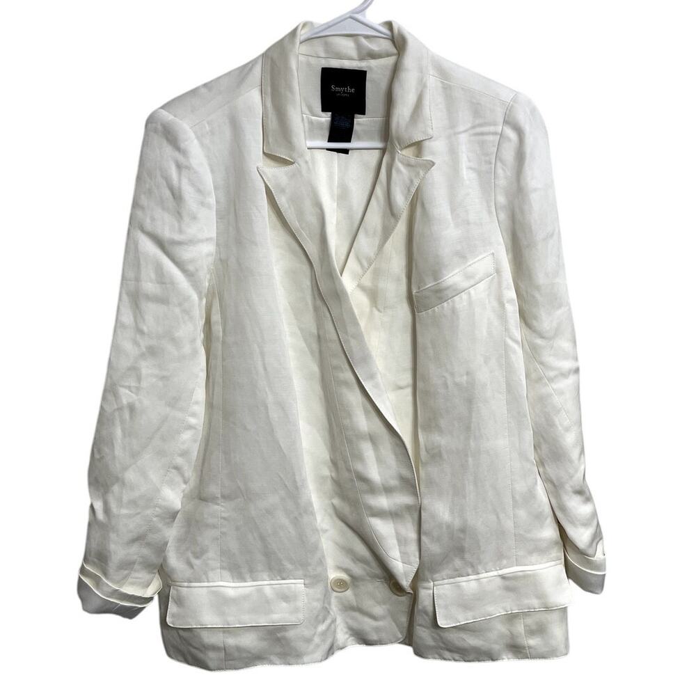 Women's Smythe‎ Ivory White Linen Blend Blazer Preppy Old Money Luxury Size L